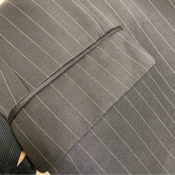 Vintage Massimo Moda Black Green Pinstriped  Rayon Blend Mens Sport Coat Size 44 - Picture 5 of 12